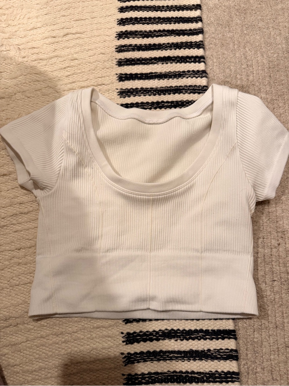 White Ribbed Scoop Neck Crop Top - Women